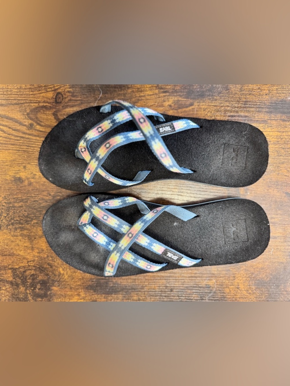 Teva Olowahu Strappy Flip Flops Aztec Blue Multi Women’s Size 9